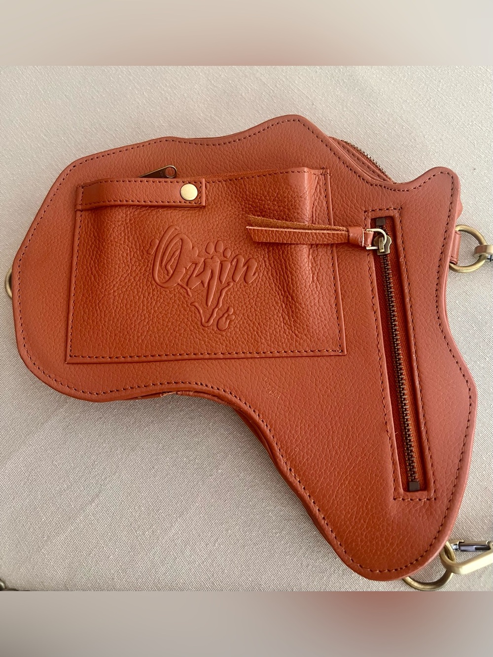 Orijin Culture Africa Fanny Pack Crossbody Bag Brown Full Grain Leather - Picture 2 of 5